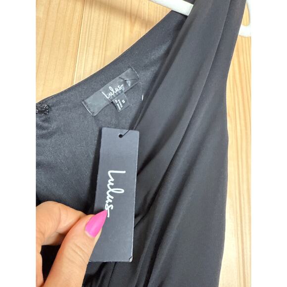 NWT Lulus Thoughts of Hue Black Surplice Maxi Dress Wedding Holiday Size S - Picture 6 of 6